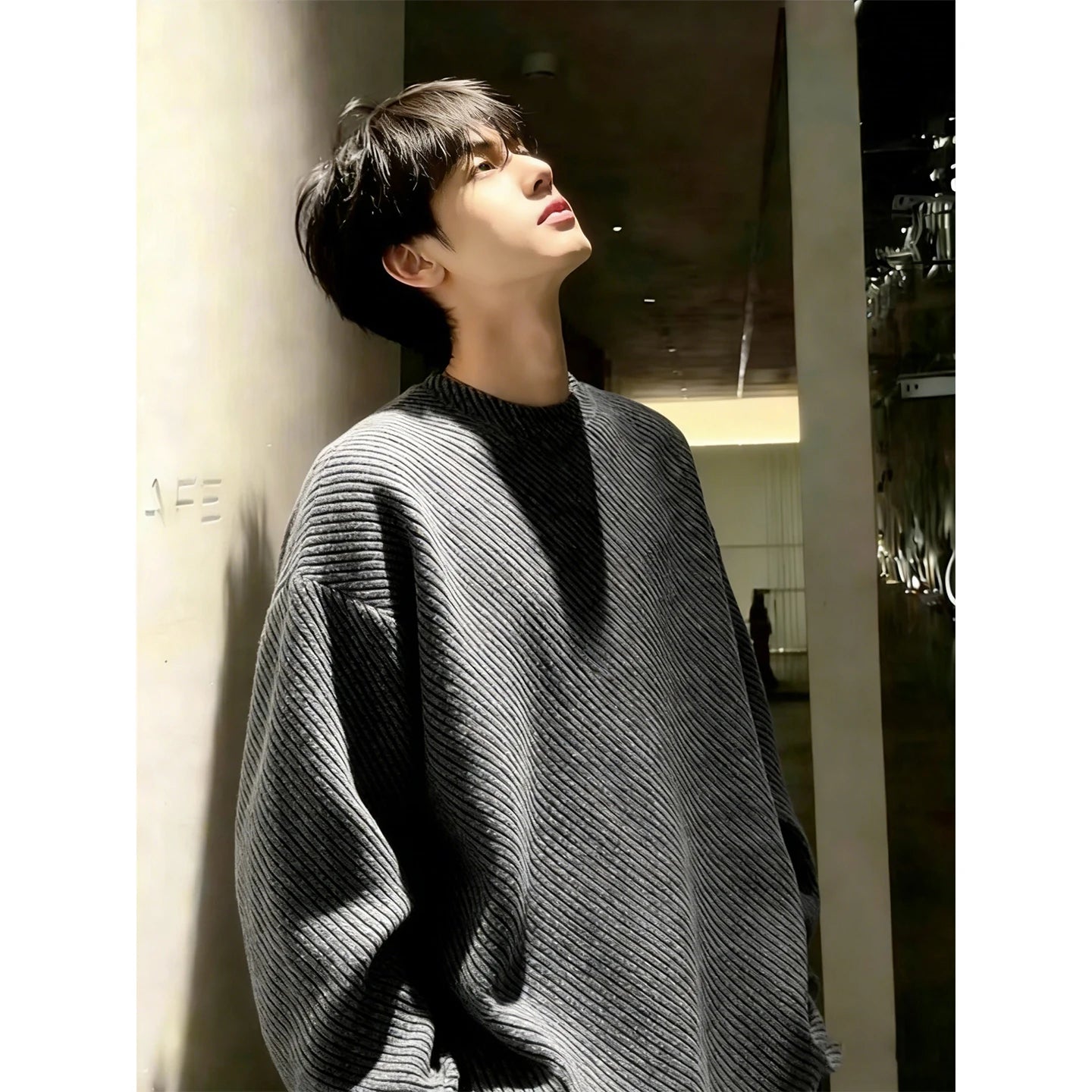 Men's round Ne Fce Lined Thi Long Sve Sweatirt Winter Casual Vintage Sle T-irt Comfortable Loose Fit Cotton P...