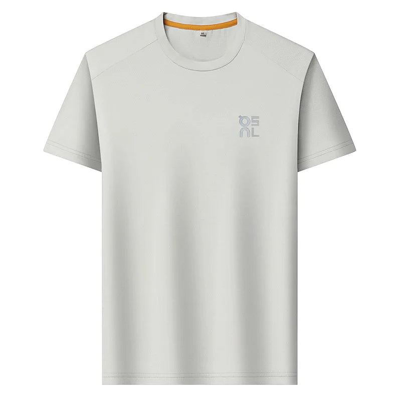 High end brand ice silk short sleeve summer breathable comfort quick drying men's T-shirt fashion printed casual round neck top