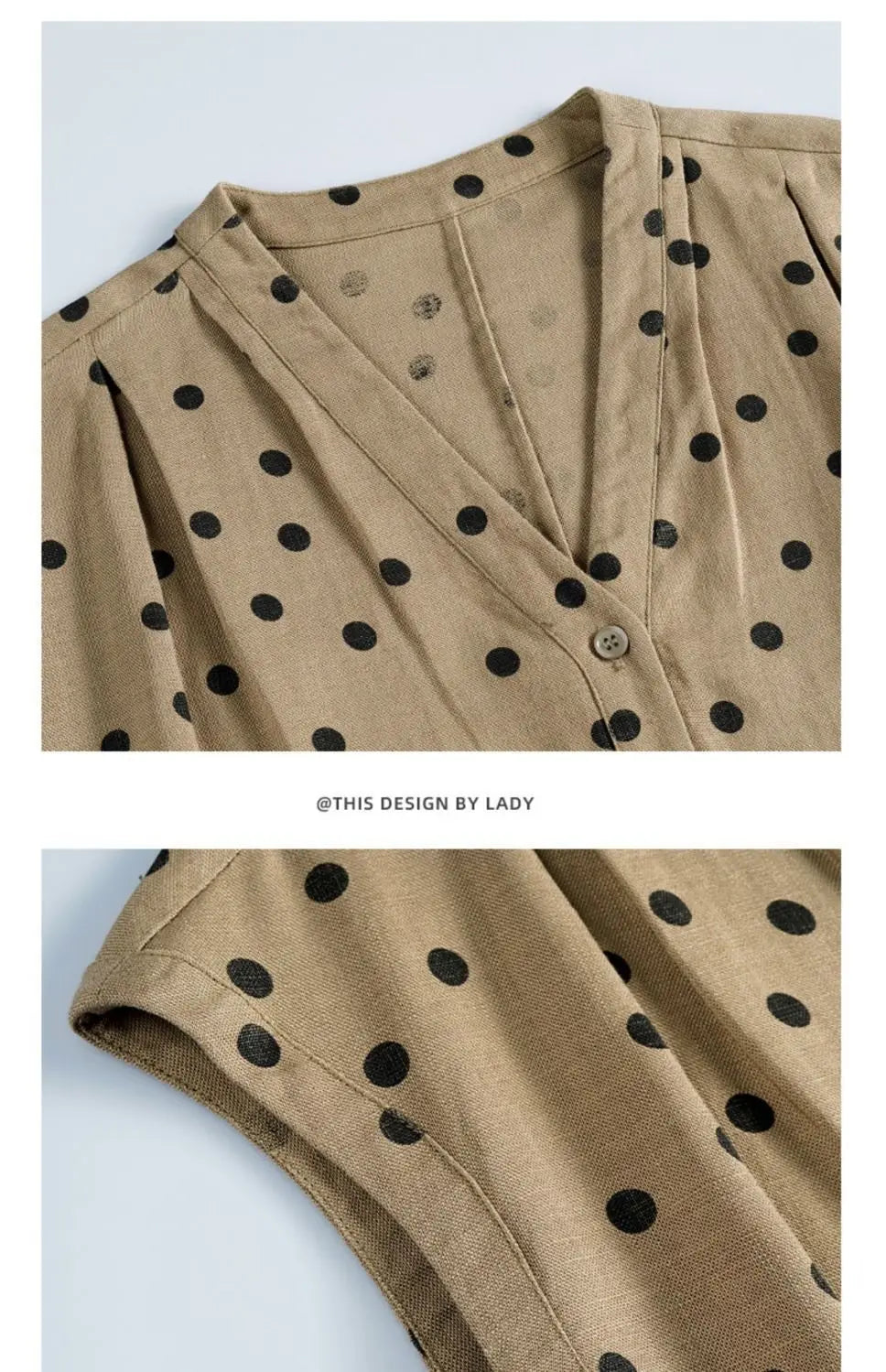 Cotton and Linen Dress French Polka Dot Print Fashion Long Skirt Summer New V-neck Casual Lace-up A-line Skirt