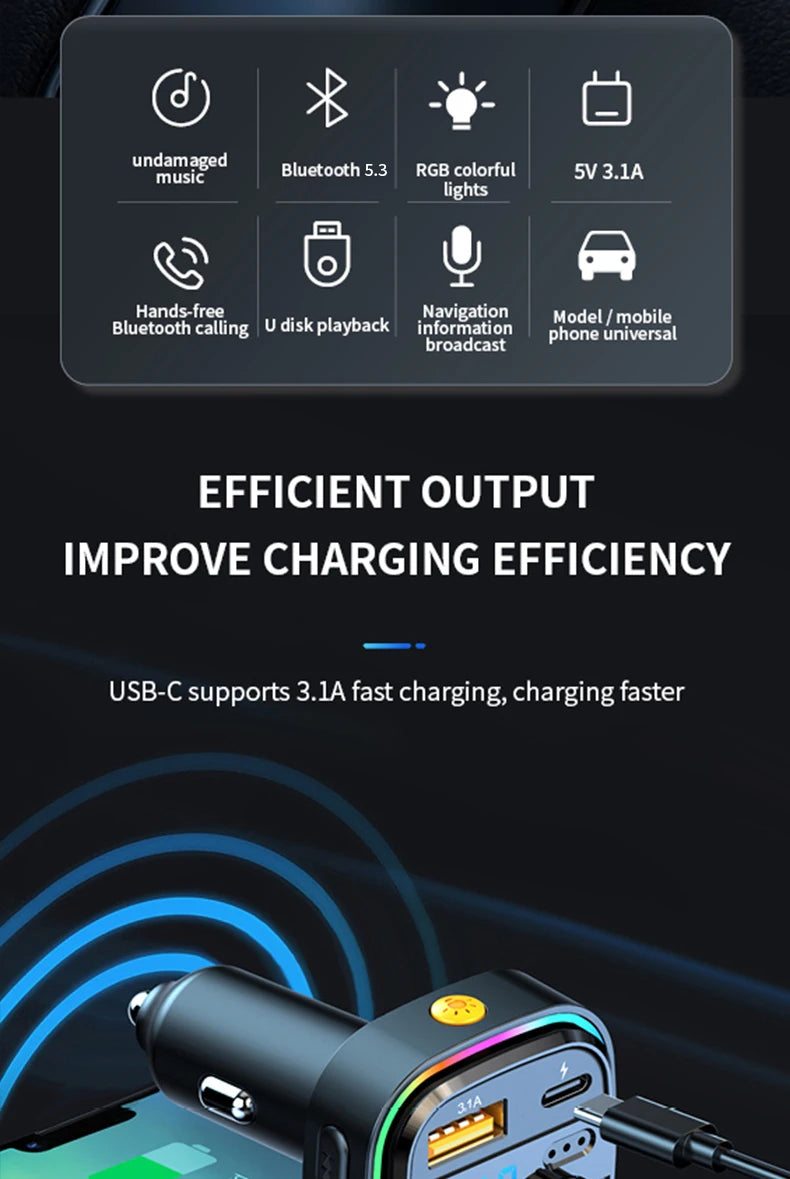 Newest C26 Bluetooth 5.0 FM Transmitter Handsfree Car Radio Modulator MP3 Player USB Super Quick Charge Adapter Car Accessories