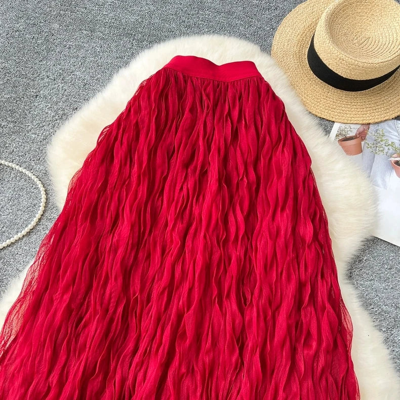 Elegant Pleated Midi Skirt, High Waist A-Line Flowy Maxi Skirts for Women, Soft Draping Skirt, Fairy Skirt for Spring Summer