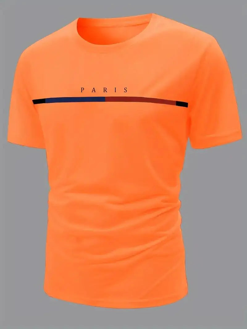 Paris Theme Pattern Print  T-shirt,Pattern T-shirt Men's Summer Wear,Men's Clothing