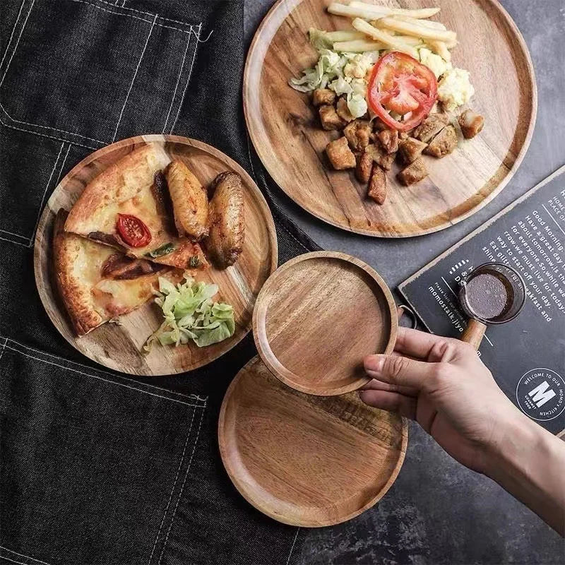 2026 New 15/20/25cm DIY Thinking Wooden Plate Round Tea Wooden Dining Plate Snack Bread Dried Fruit Plate