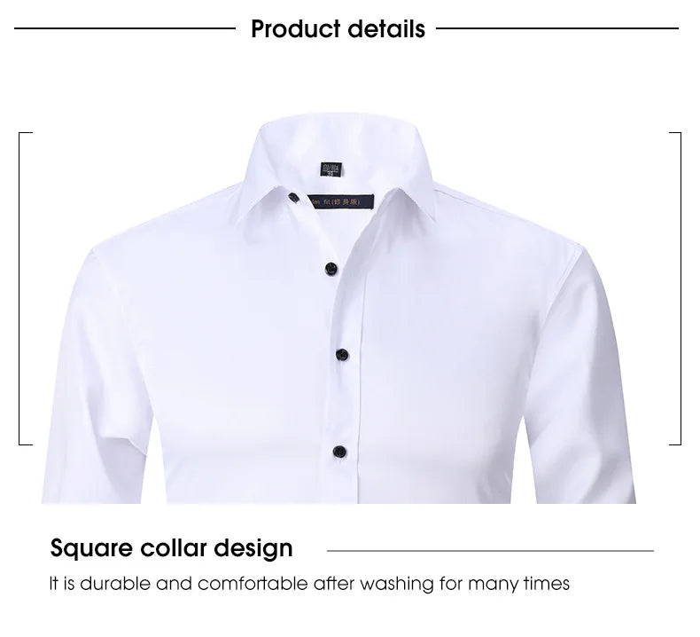 Men's Long Sleeved Slim Fit Elastic Shirt and Non Ironing Black Shirt Men's Solid Color Versatile Business Inch Men's Clothing