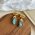 Vintage Gold Natural Crystal Necklace Earrings Set Boho Irregular Stone Pendant Jewelry For Women Luxury Party Gift