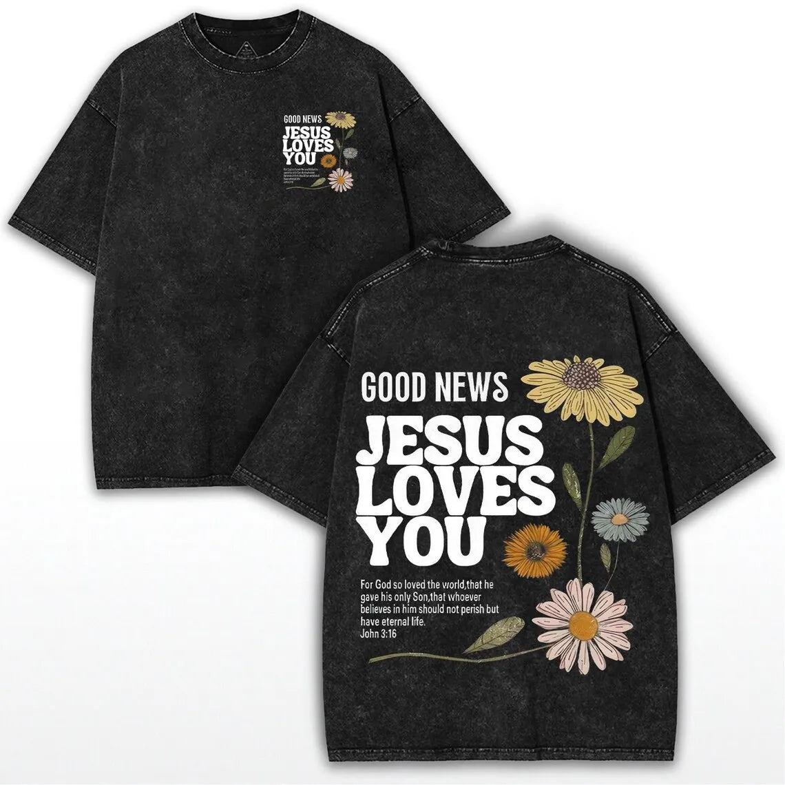 Jesus Loves You Graphic T-Shirt - Vintage Washed Cotton Round Neck