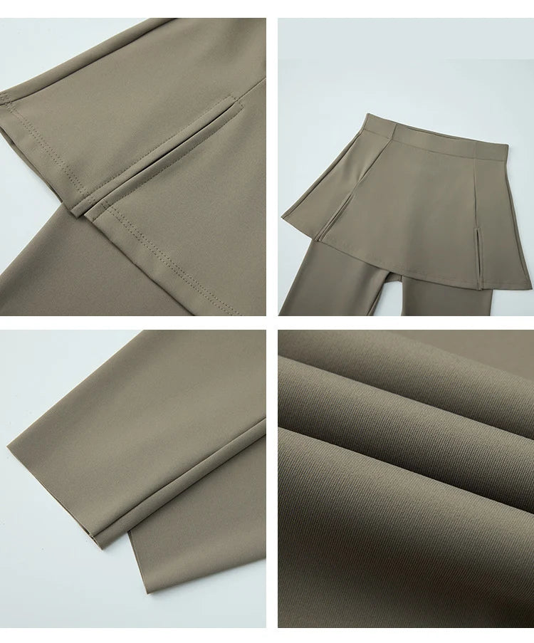 BIVIGAOS Fake Two-Piece Split Skirts Leggings Women Tennis Skirt Built-In Pockets Tight Sports Fitness Yoga Sharkskin Leggings