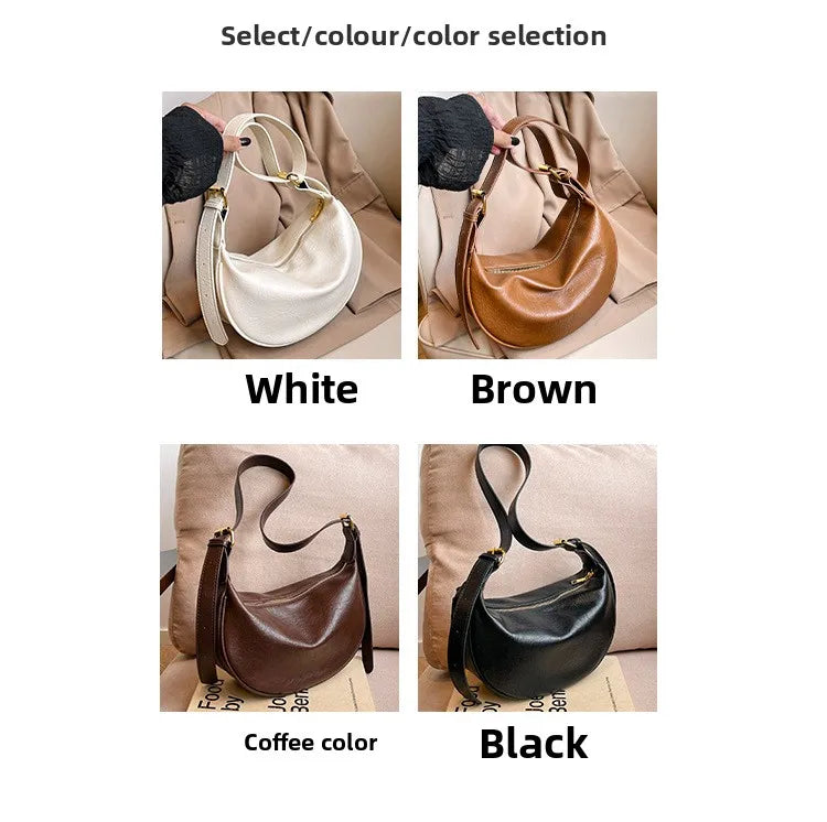 Women Vintage Soft Leather Dumpling Bag Fashion Adjustable Strap Crossbody Bag Large Capacity Crescent Shoulder Purse for Daily