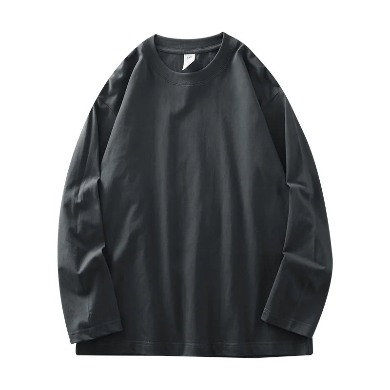 Dukeen Men Long Sleeve 260G Pure Cotton Crew Neck Undershirt For Everyday Casual Wear 11 Color Options