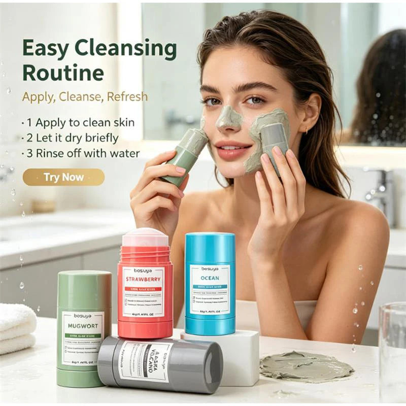 Deep Cleansing Mugwort Volcanic Mud Mask Stick Remove Blackheads Pore Control Oil Balancing Facial Clay Mask Gentle Skin Care
