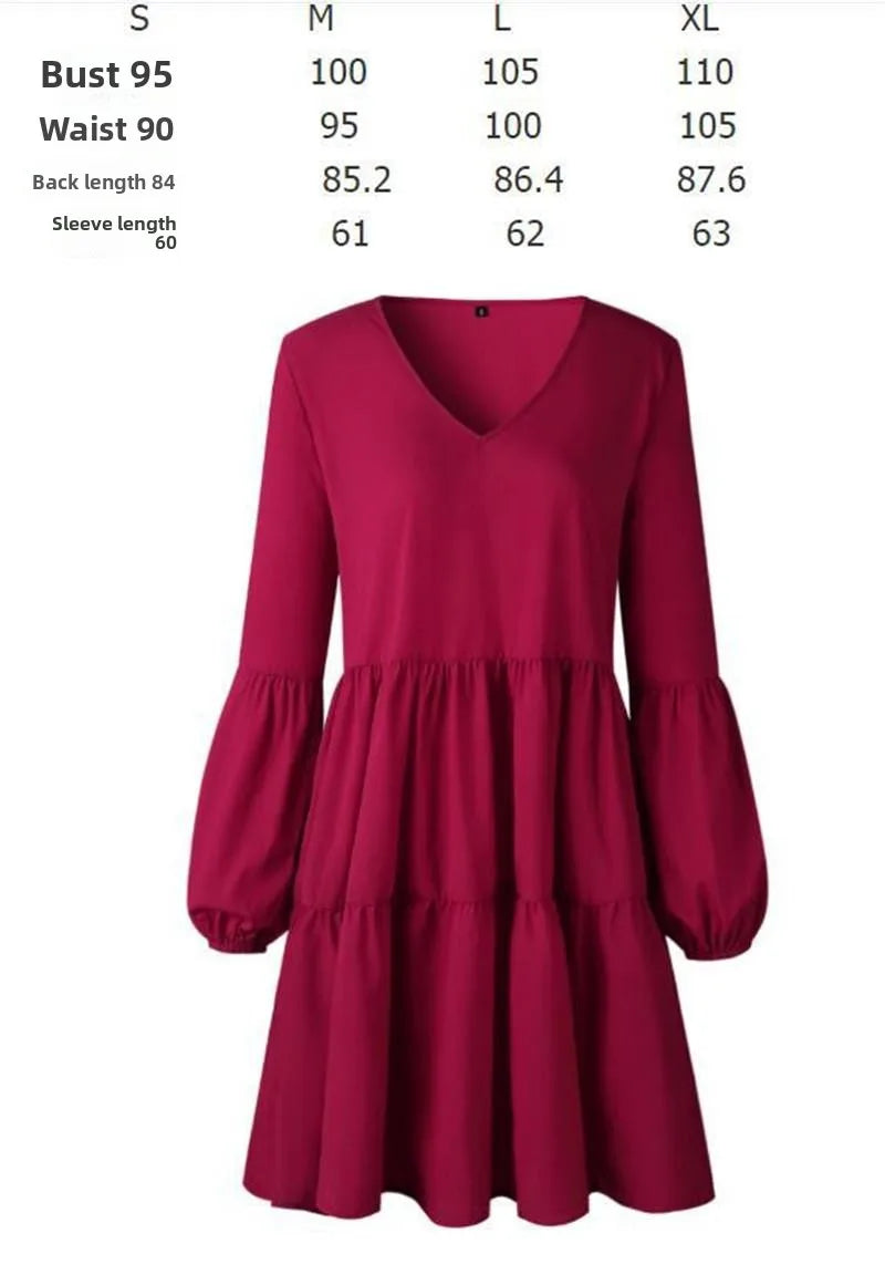 plus Size Autumn Clothes 2024 Women's V-Neck Long Sleeve Dress Ladies Fashionable Elegant Style Single Piece All Seasons