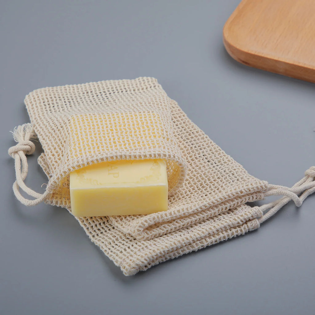 Natural Cotton Soap Saver Bag – 3-Pack Eco-Friendly Mesh Pouch for Lathering & Body Cleansing