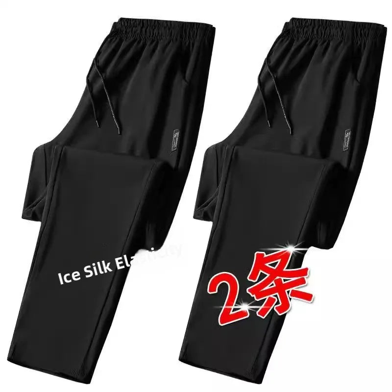 Summer Casual Ice Silk Pants Men's Trendy Large Size Long Trousers Korean Style Thin Straight Loose Sports Pants Quick Dry