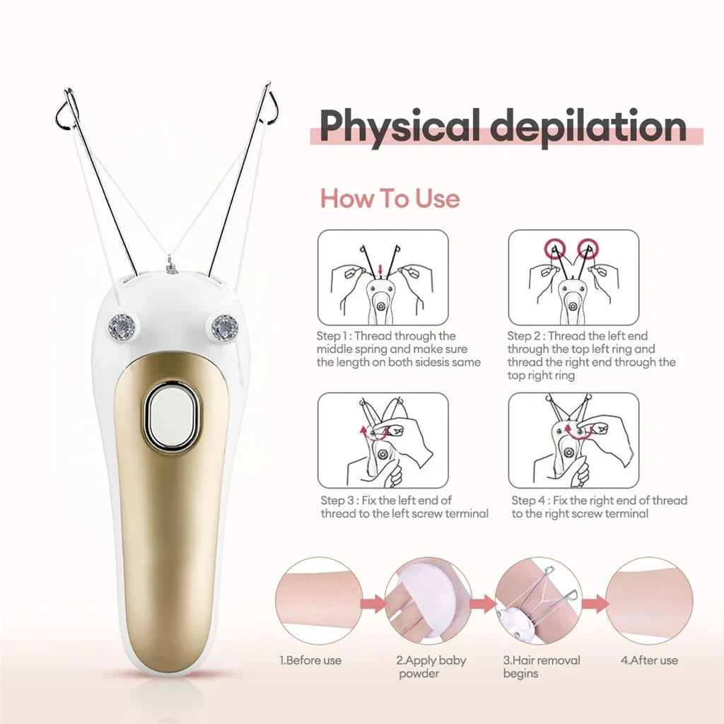 Electric Threading Epilator Women Painless Facial Body Hair Remover Cotton Thread Portable for Face Leg Arm Body Free Shipping