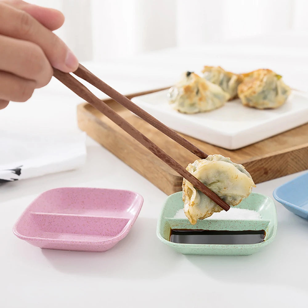 6PCS Wheat Straw Seasoning Dish Household Kitchen Creative Dipping Snack Dish Plastic Small Plate Tableware