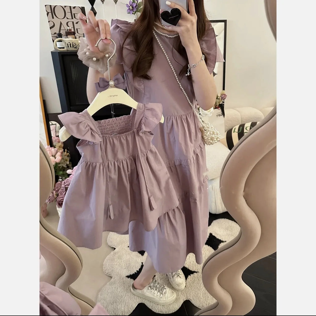 Korean Parent-child Clothing Mother and Daughter Clothing Dress Medium and Small Children Slim Pure Cotton Fashion