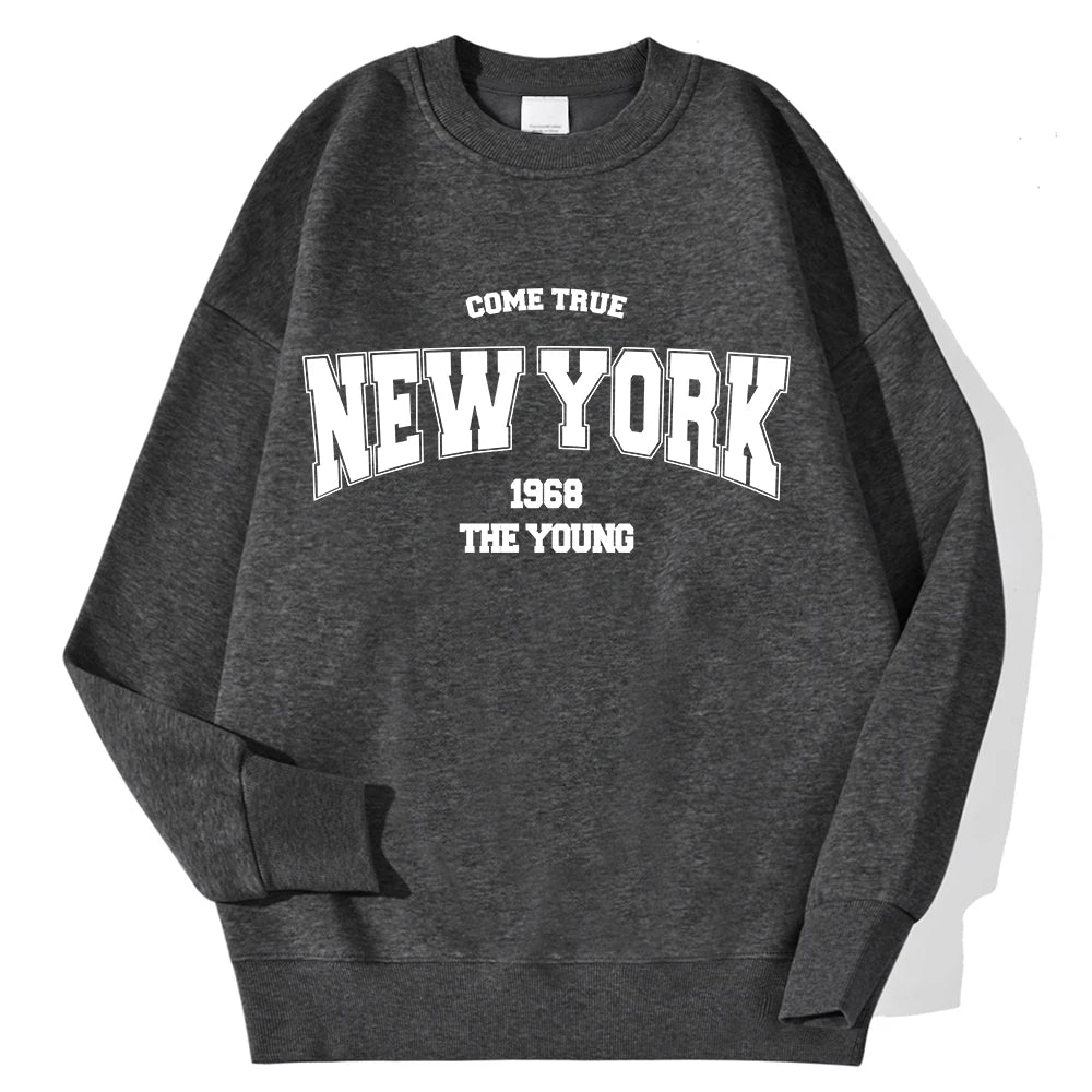 New York California Malibu Letter Sweatshirts Winter Women'S Casual Loose Hoodie Fleece Warm Crewneck Pullover Comfortable Clothes