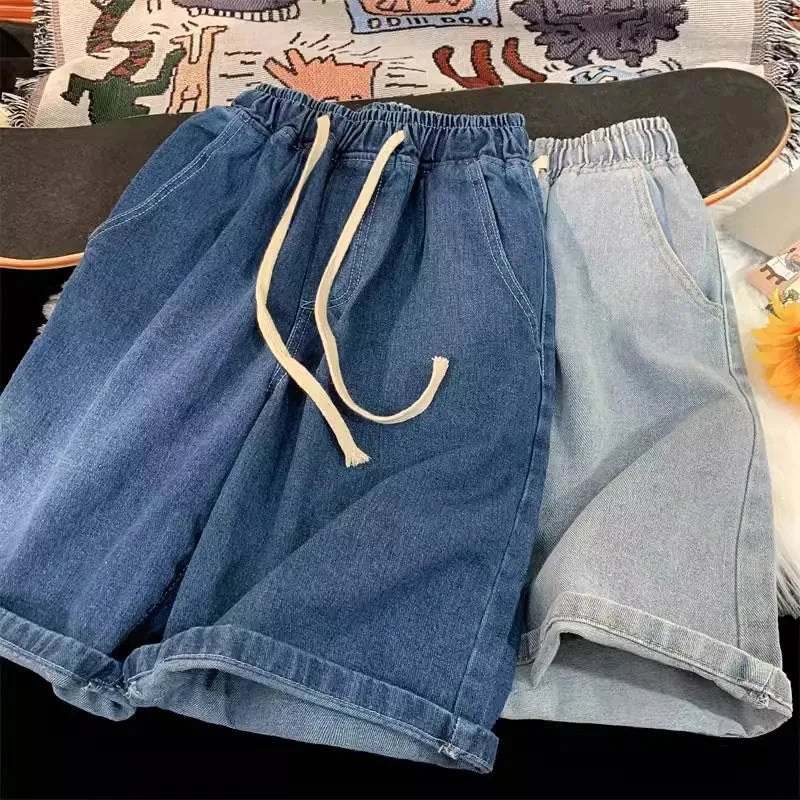 Dragging Streetwear Loose Jeans Men Korean Style Fashion Loose  Retro denim shortsPant Men's Brand Clothing Black  Blue Grey