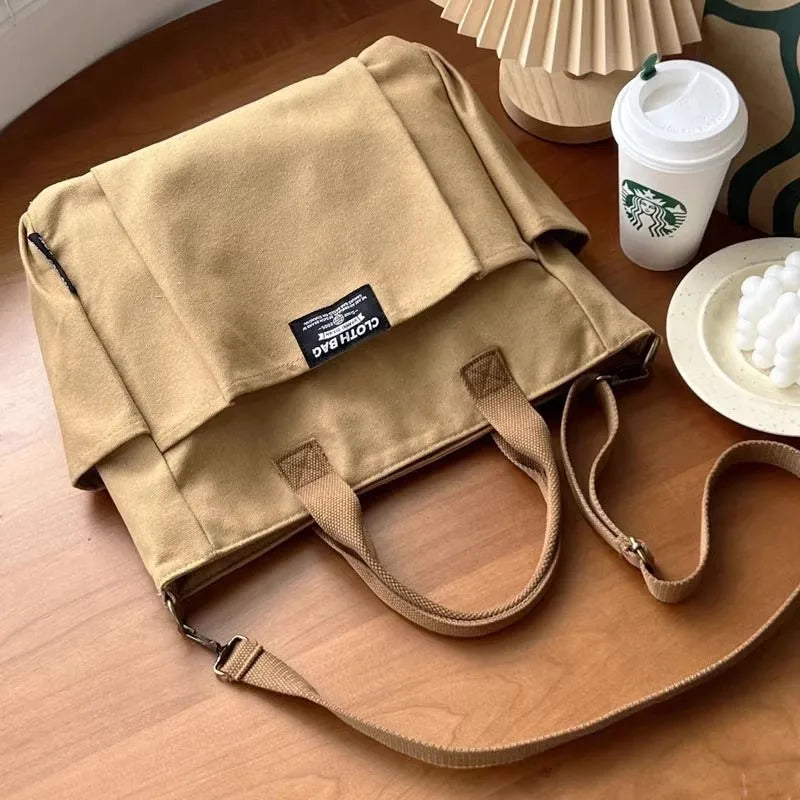 Canvas Ladies Bag Simple Student Large Capacity Horizontal Commuter Shoulder Slanting Portable Handbag