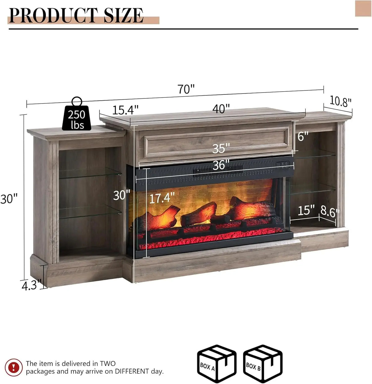 Farmhouse 70" Fireplace TV Stand with 36" Electric Fireplace 3-Sided Electric Fireplace, Media Entertainment Center , Customized
