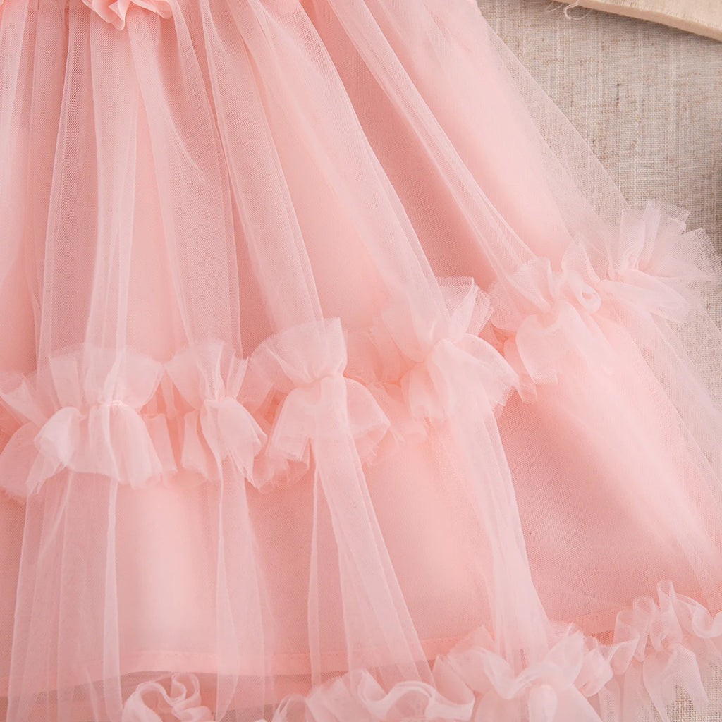 Korean Style Sweet Solid Color Baby Girl Dress Summer Fashion Flower Birthday Party Gift or Wedding Princess Fairy Toddler Dress