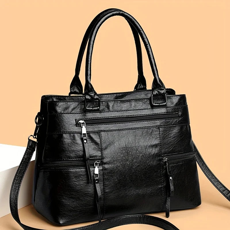 Retro Style Women Tote Bag Spacious, High Quality PU Shoulder/Crossbody Bags with Multiple Pockets, Chic, Ideal for Daily Use