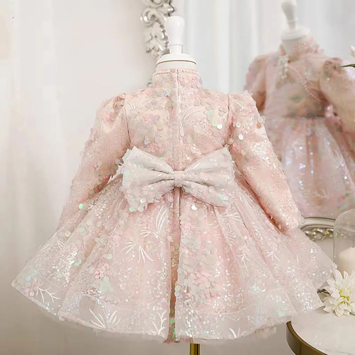 Dreamy Vow J807 Charming Chinese Style Applique Embroidered Girl Dress With Bow Pearl Holiday 1st Birthday Party Short Ball Gown