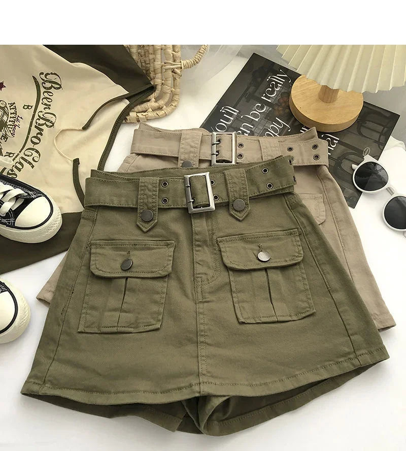 2026 Summer Safari Style Women Denim Pantskirt High-waist Short Slim A-line Jean Skirts Lady Anti-expose Lining Wide-leg Shorts