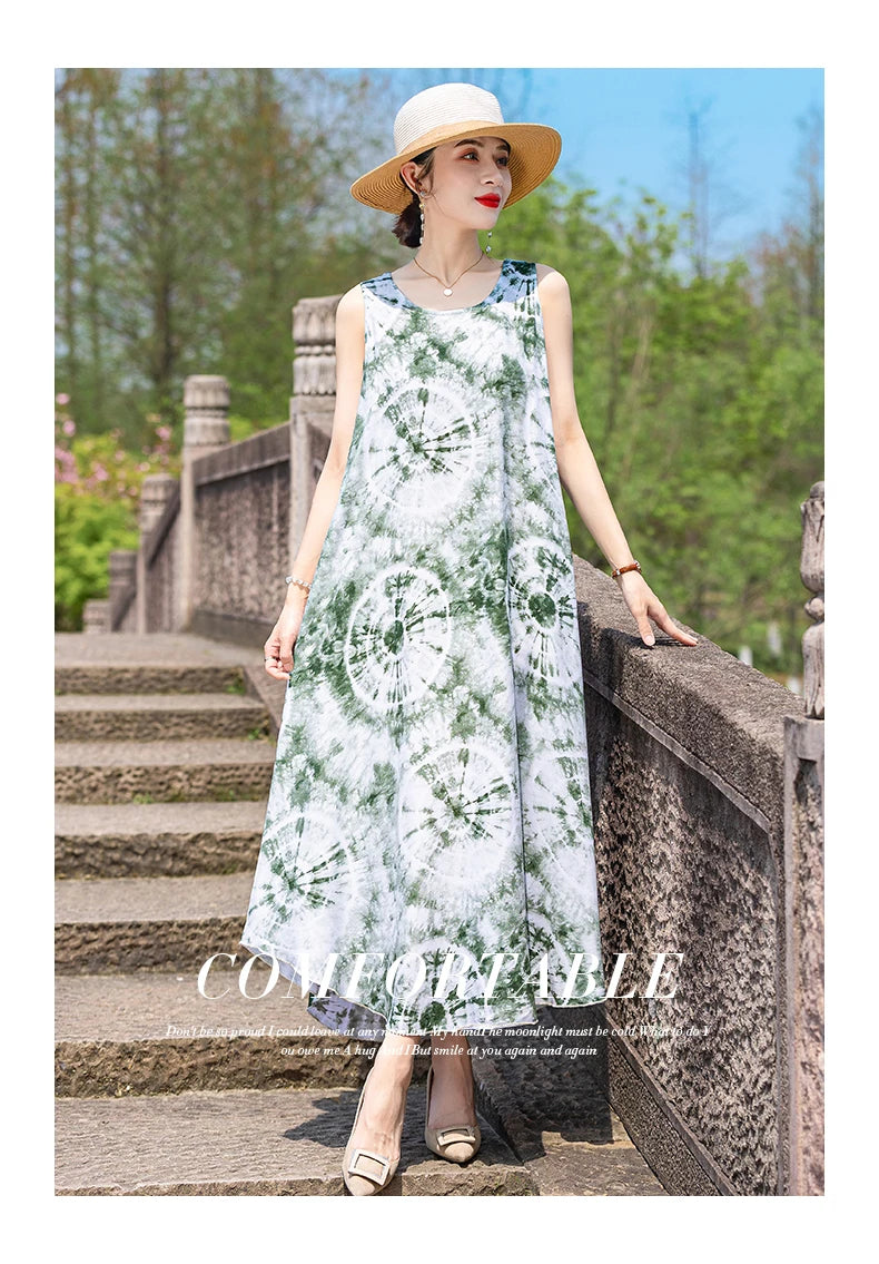 New Women Summer Dresses Vintage Dress FashionRobe Plus Size Sleeveless Femme Casual Print Dresses