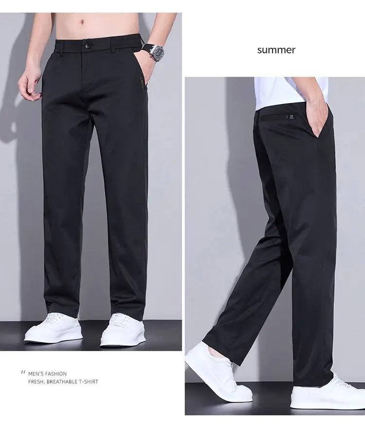 Spring Summer Thin Mens Pants Straight Business Casual Pants Ice Silk Quick Dry Breathable Korean Trousers Fashion Men Clothing