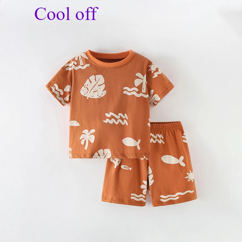 1-9Y Boys Two-Piece Summer New European And American Children'S Round-Neck Short-Sleeved Children'S Suit 100-150Cm
