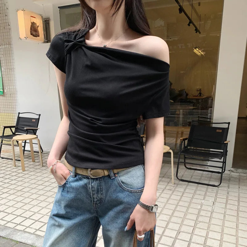 Women's Slim Fit T-Shirt Tencel Blend Short Sleeve O-Neck Top
