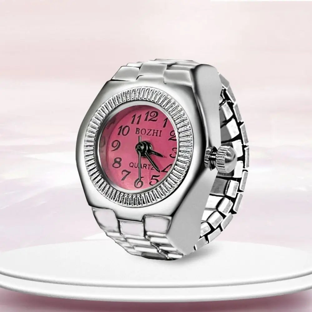 Finger Ring Watch For Couples Vintage Punk Heart Shape Quartz Clock With Adjustable Elastic Strap