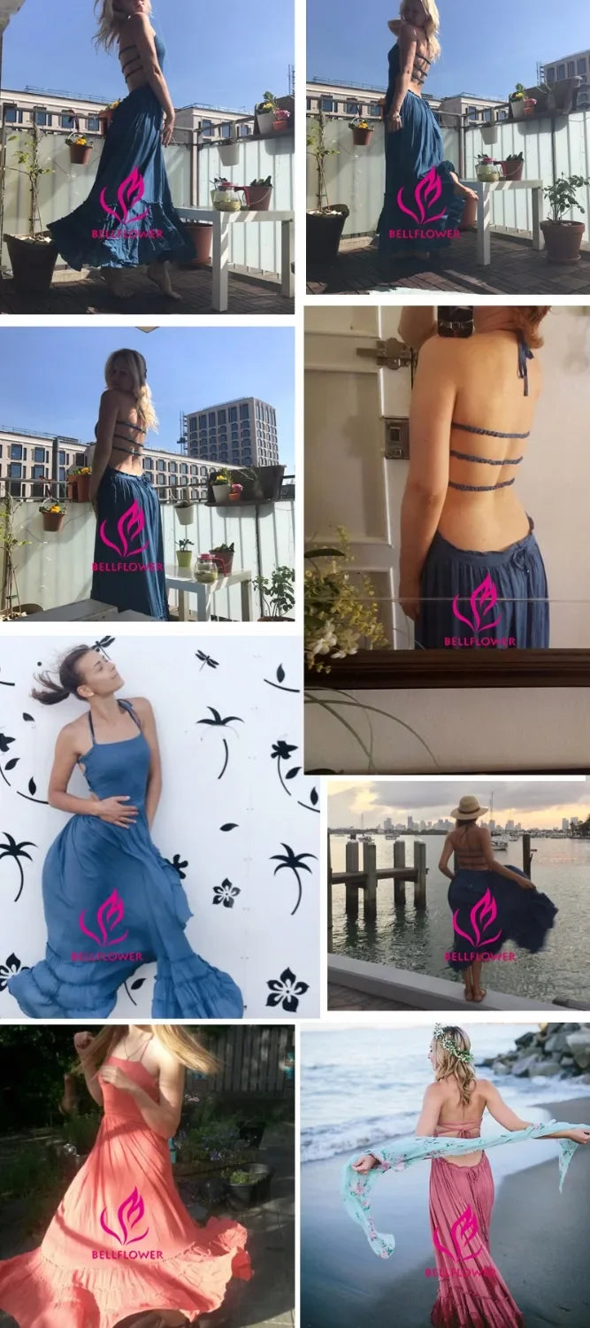 Beach Sexy Boho Maxi Dress Summer Women Backless VERGOODR Smock Holiday Lace Up Cotton Long Dresses Hippie Free Shipping