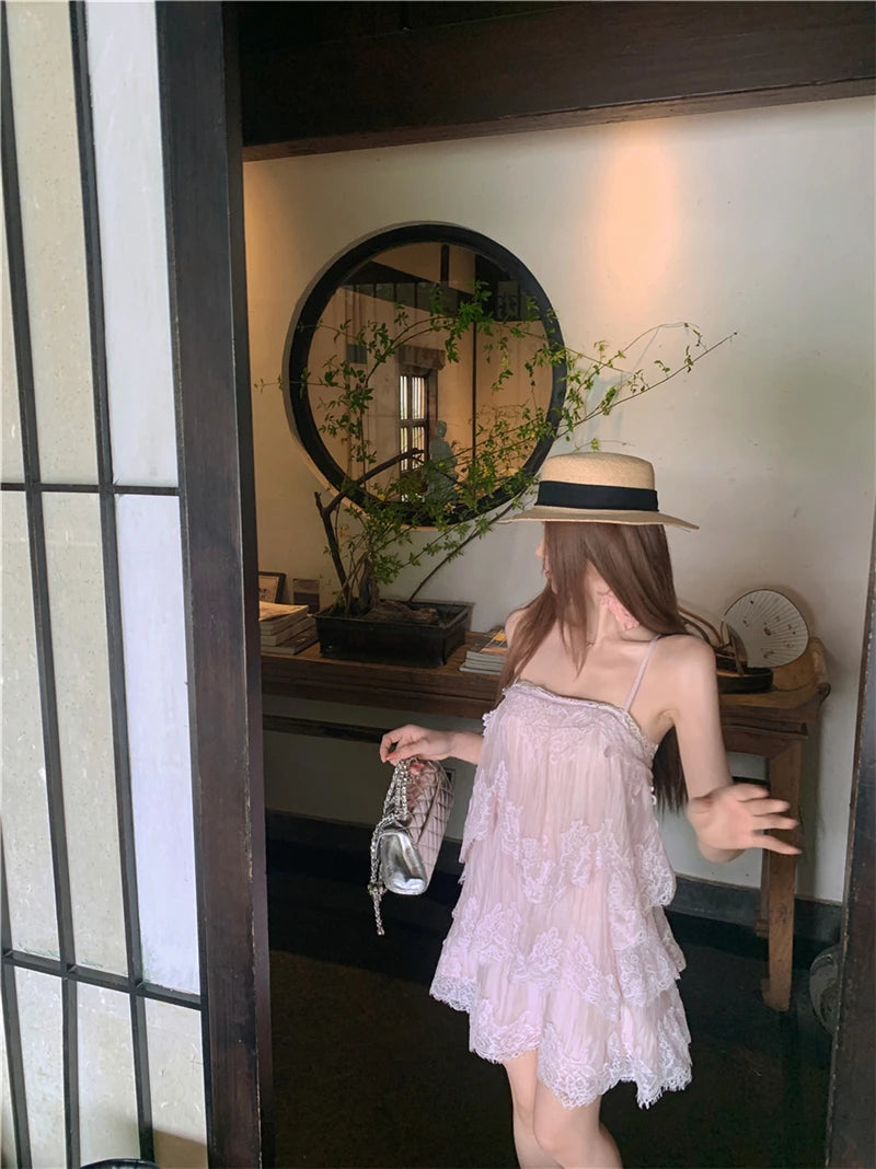 Sexy Splice Lace Heavyweight Strapless Vest Dress Loose Waist Spring Summer Autumn Sleeveless Backless City Commute Daily A-L...