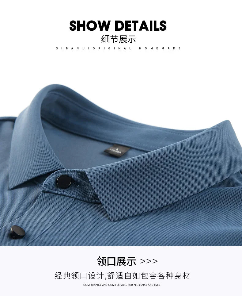 Summer Ice Silk Quick Drying Loose Polo Shirt Middle Aged Men's Solid Lapel Button Simple Versatile Casual Thin Short Sleeve Top