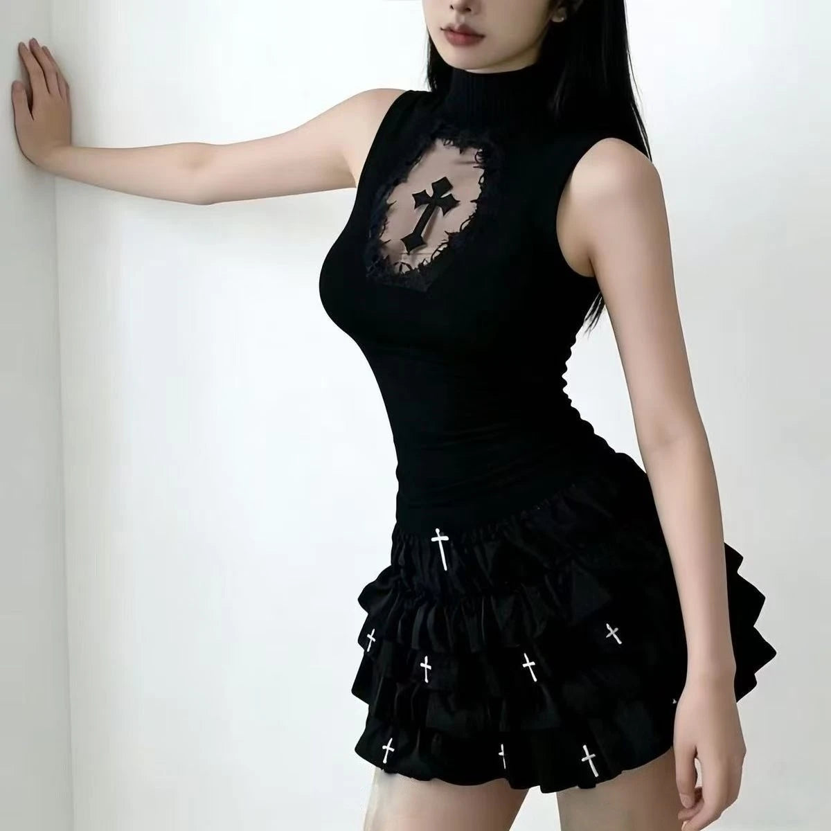 Japanese Y2k Cute Ruffled Plaid Skirt Subculture White Lace Cake Skirts Preppy Casual New Women Princess Puffy Skirts Mini Skirt