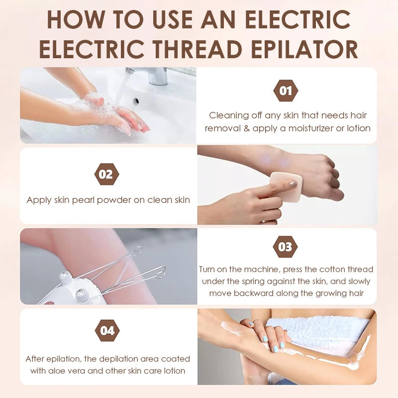 Electric Threading Epilator Women Painless Facial Body Hair Remover Cotton Thread Portable for Face Leg Arm Body Free Shipping