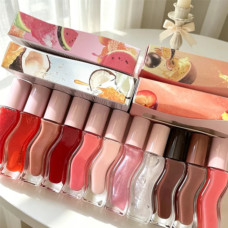 Fashion Dopamine New Summer Long-lasting Moisturizing Lip Oil Gloss Care Lips Plumping Exfoliating Watermelon Milky Mocha Gloss