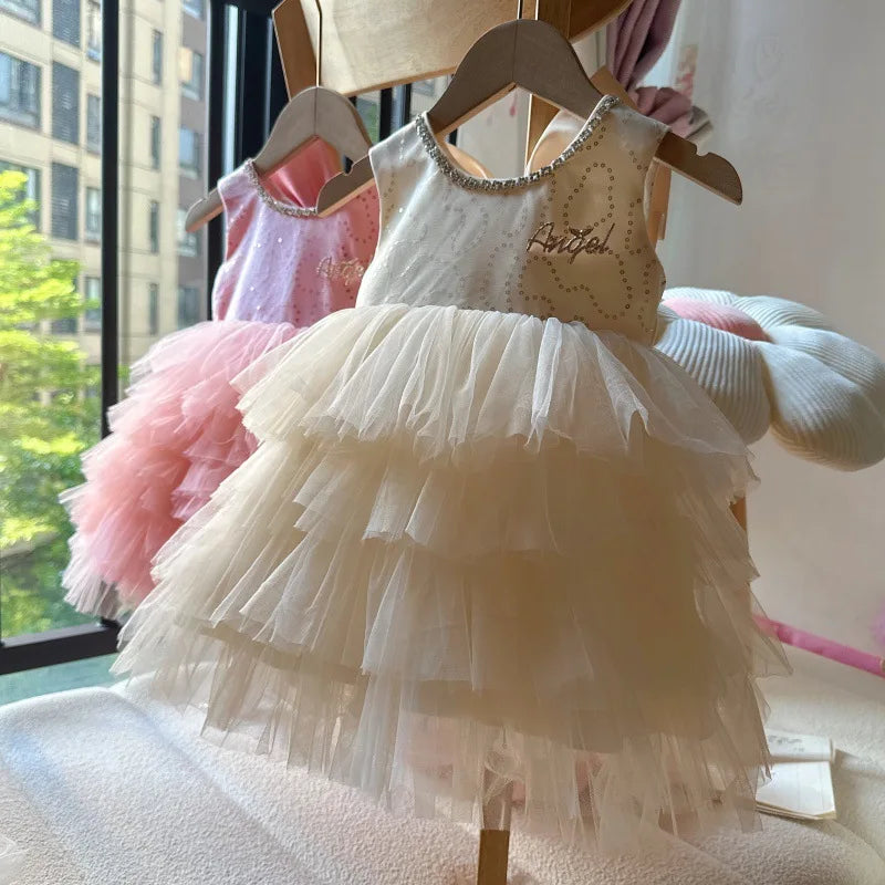 Baby Girls Sequin Tutu Dress for Kids Ruffles Layered Cake Birthday Party Gown Children Fashion Wear Sleeveless Formal Wear