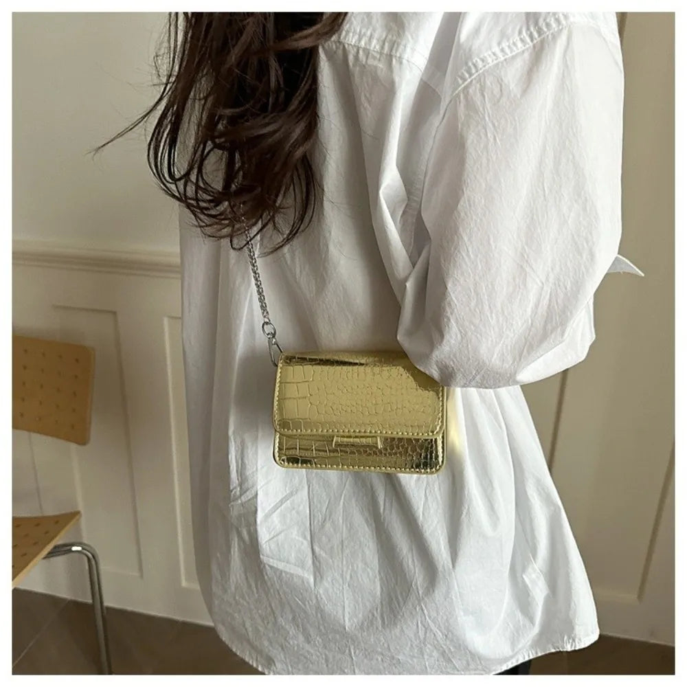 Fashionable Chain Strap Square Bag Solid Color PU Leather Crossbody Bag Tote Bag Women