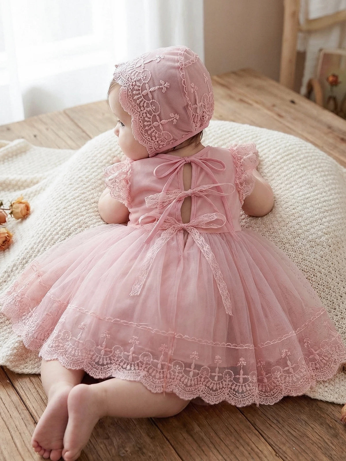 Baby Girl 0-2 Years Old Baby Wine Red Baptism Dress,Lace Net Skirt,Princess Dress,Wedding Flower Girl Dress,Birthday,With Hat