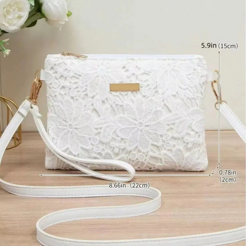 Casual Lace Shoulder Bag Floral Printed Hollow Crossbody Bag Soft Small Square Bag Tote Purse Handbag