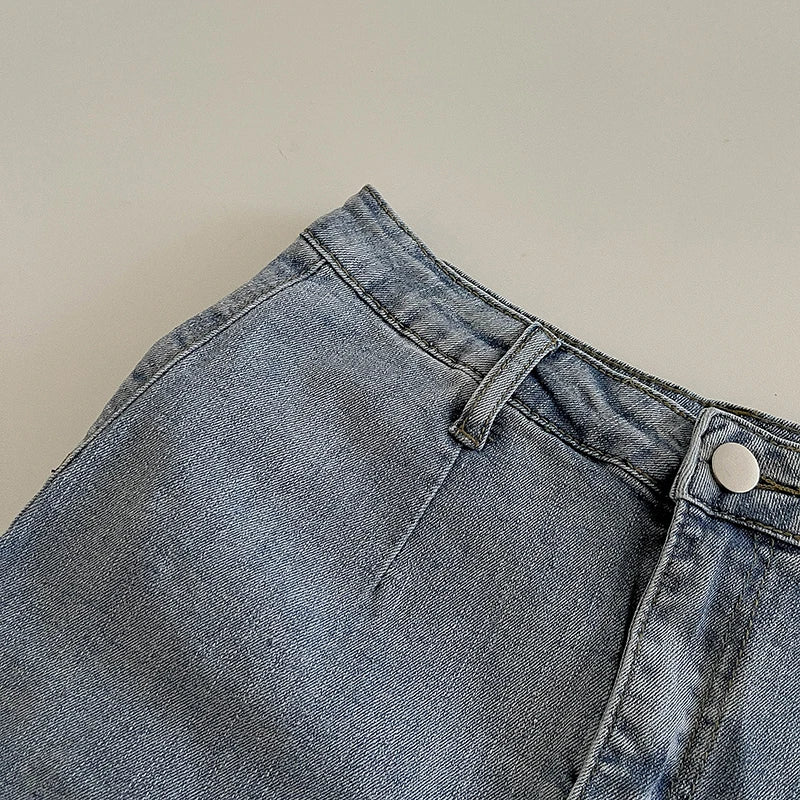 Personalized Asymmetrical Pleated Blue Denim Skirt High Waist Lining A-line Short Skirt Summer Fashion Hotsweet Women's Clothing