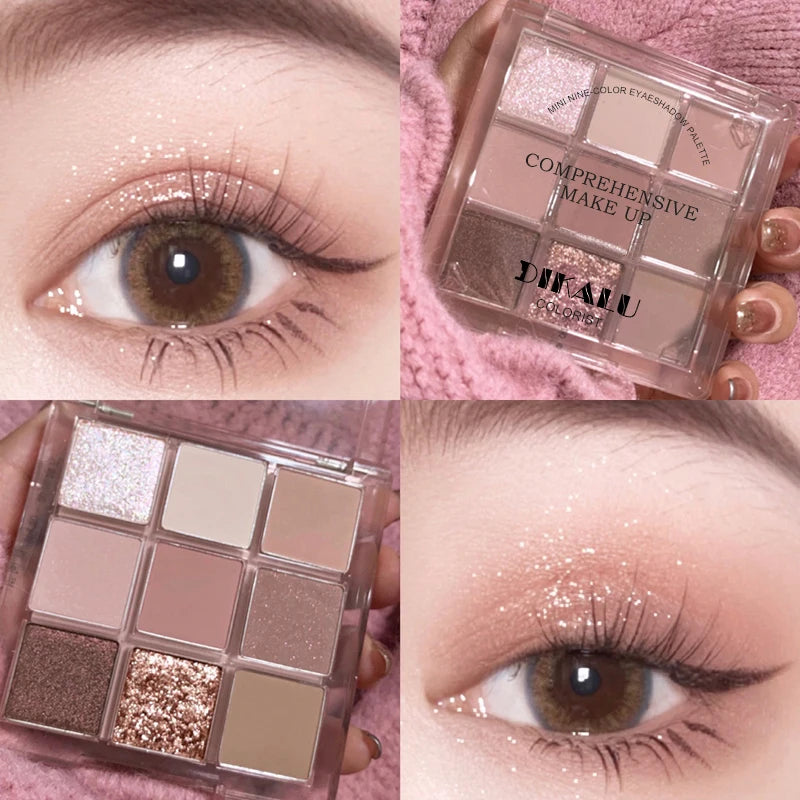 Dikalu Rosy Eyeshadow Palette Nine Pan Soft Smoky Rose For Everyday Spring Summer Look