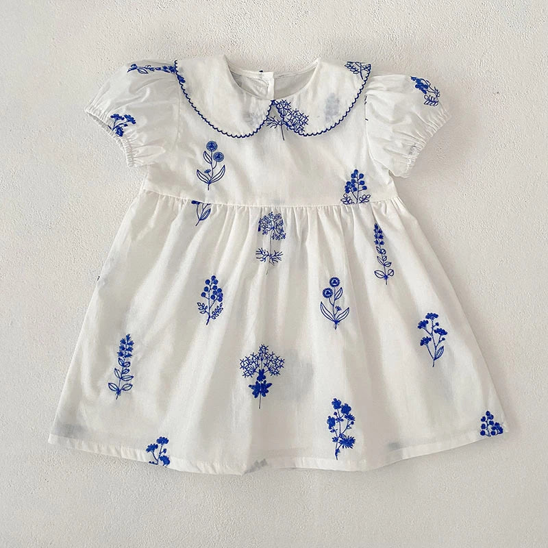 Summer New Style 2-6Y Girl Dress Korean Embroidered Short Sleeve Baby Clothes Children's Dress Girls Retro Sister Dress
