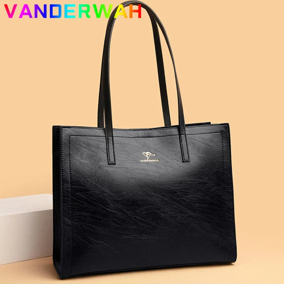 Vintage Large Capatity Tote Shoulder Bags Fashion Top-Handle Bags High Quality Leather Bags Casual Letter Design Handbag