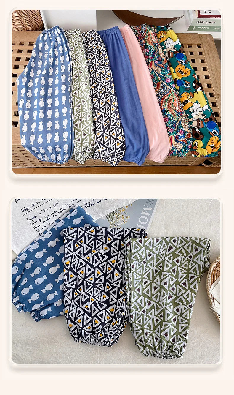 Children's Unisex Ice Silk Casual Pants - Cartoon Print Summer Home