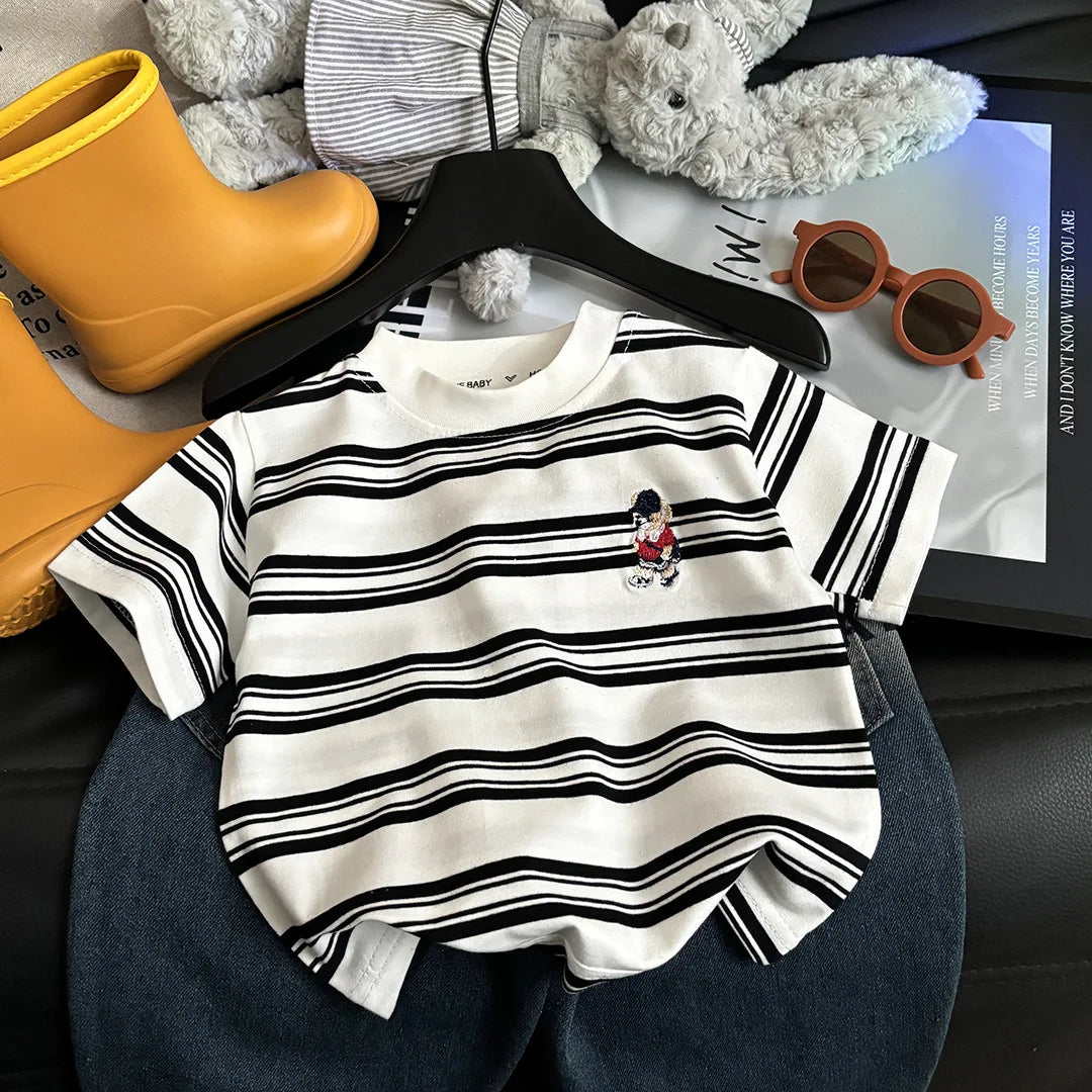 Striped Cotton T-Shirt for Boys and Girls Short Sleeve Unisex Top