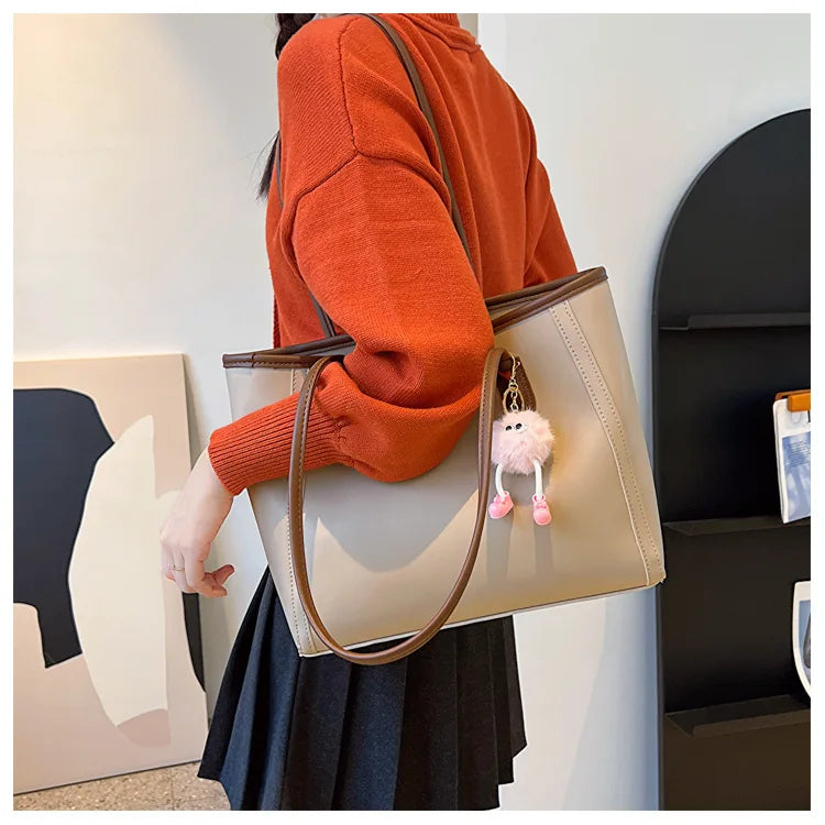 Solid Color PU Leather Women's Handbag, Versatile Korean Single Shoulder Underarm Bag, Temperament Tote Bag for Women Daily Use
